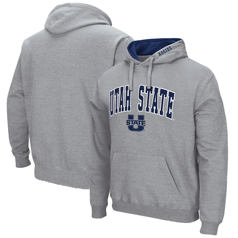 Men's Colosseum  Heather Gray Utah State Aggies Arch & Logo Hoodie