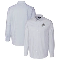 Men's Cutter & Buck Light Blue Utah State Aggies Vault Stretch Oxford Stripe Long Sleeve Button-Down Shirt