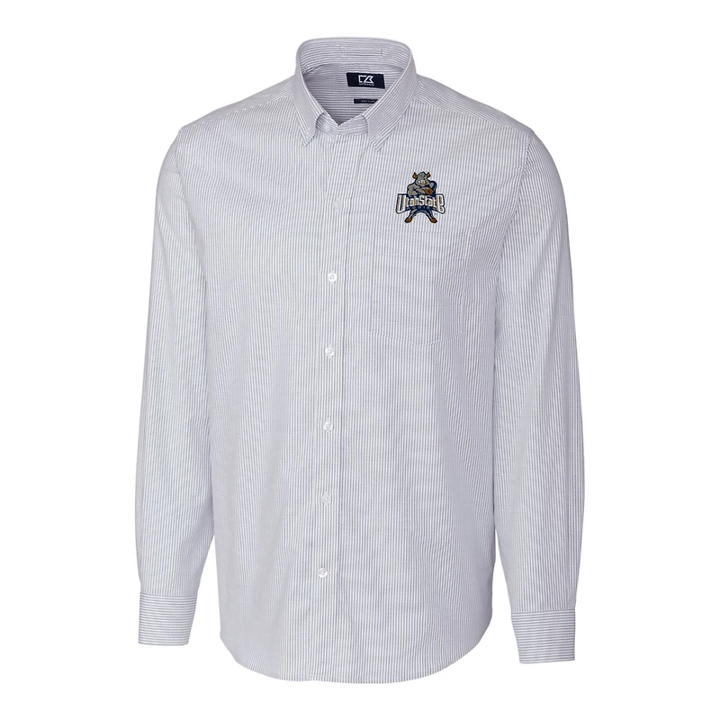 Men's Cutter & Buck Light Blue Utah State Aggies Vault Stretch Oxford Stripe Long Sleeve Button-Down Shirt