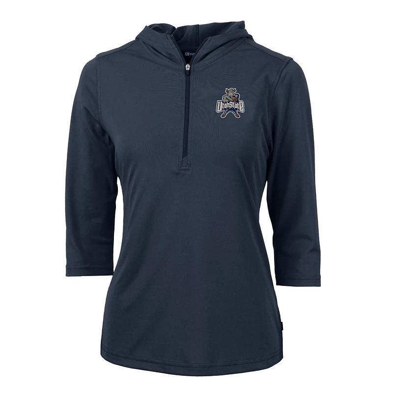 Women's Cutter & Buck Navy Utah State Aggies Vault Virtue Eco Pique Recycled Half-Zip Pullover Hoodie