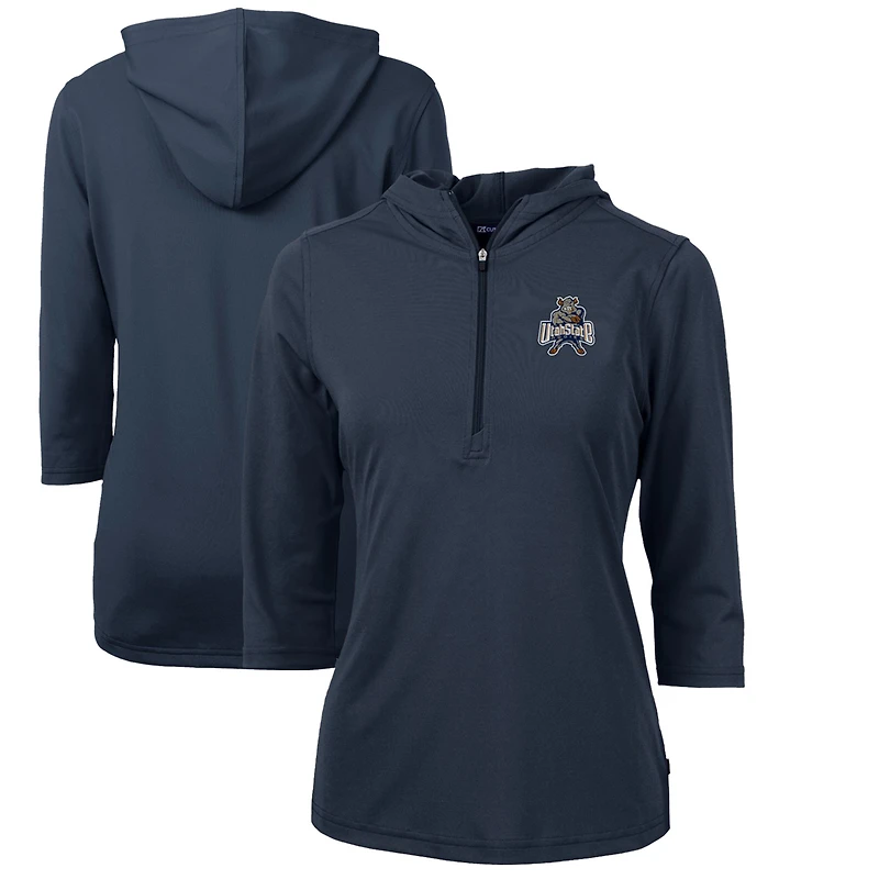 Women's Cutter & Buck Navy Utah State Aggies Vault Virtue Eco Pique Recycled Half-Zip Pullover Hoodie