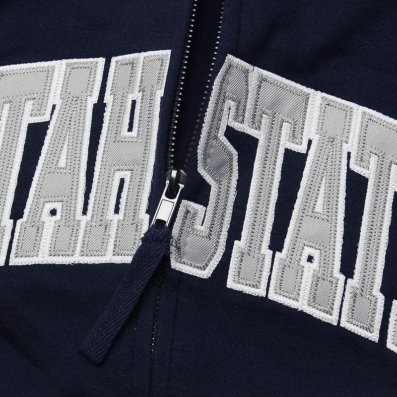Women's Stadium Athletic Navy Utah State Aggies Arched Name Full-Zip Hoodie