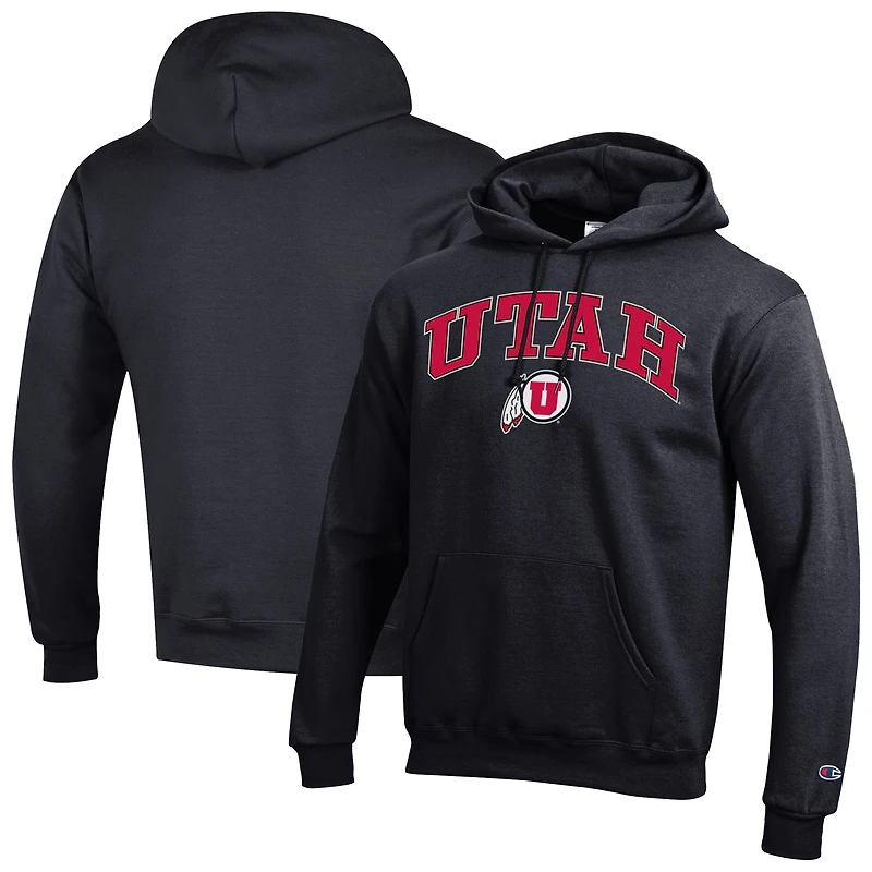Sweat à capuche noir Champion pour homme avec logo Arch Over des Utah Utes
