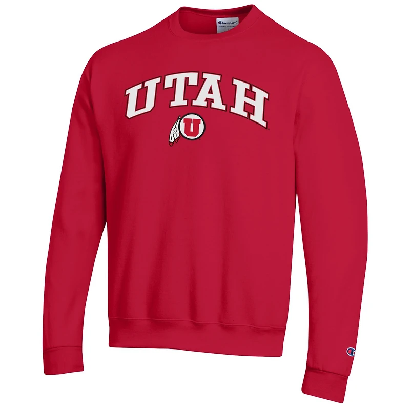Men's Champion Red Utah Utes Arch Over Logo Pullover Sweatshirt
