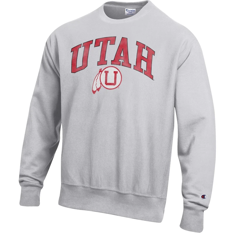 Sweat-shirt ras du cou gris Champion pour homme, motif arche vieillie sur le logo des Utah Utes