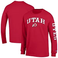 Men's Champion  Red Utah Utes Arch Over Logo 2-Hit Long Sleeve T-Shirt