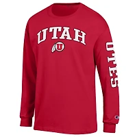 Men's Champion  Red Utah Utes Arch Over Logo 2-Hit Long Sleeve T-Shirt