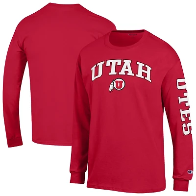 Men's Champion  Red Utah Utes Arch Over Logo 2-Hit Long Sleeve T-Shirt