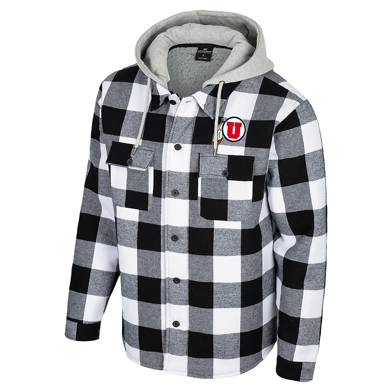 Veste à capuche entièrement zippée carreaux Buffalo Colosseum pour homme, noire/blanche, Utah Utes