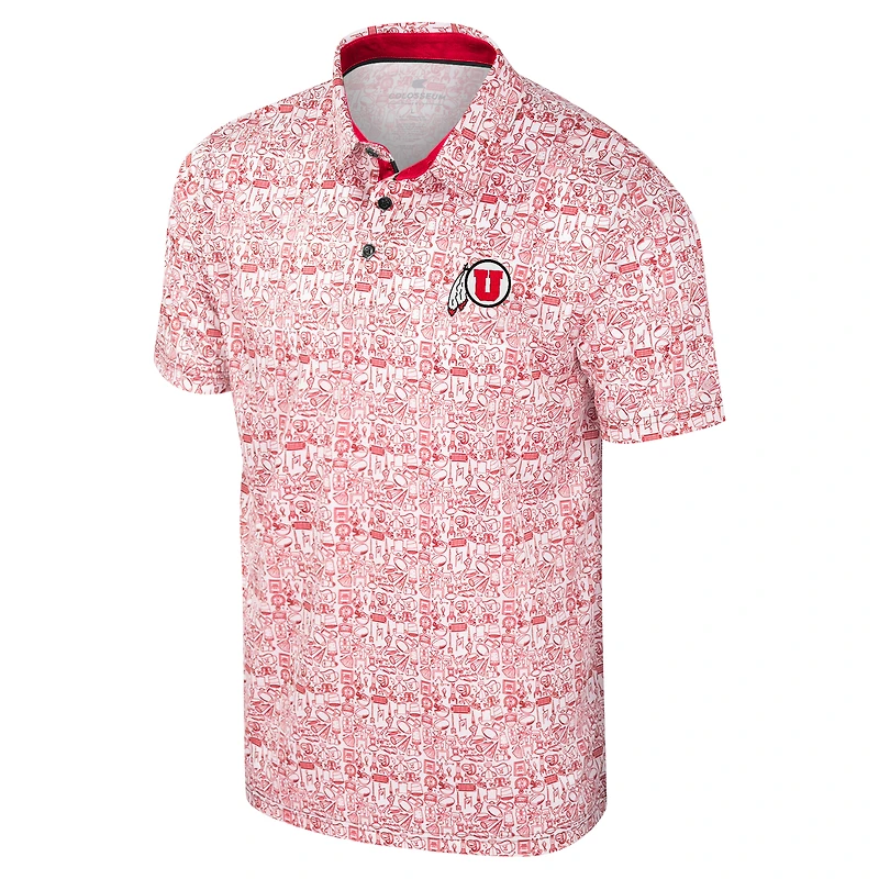 Colosseum Red Utah Utes pour hommes, il est temps ! Polo imprimé sur toute la surface