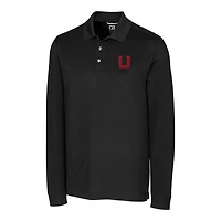 Polo piqué tri-blend noir à manches longues pour homme, Cutter & Buck, Utah Utes