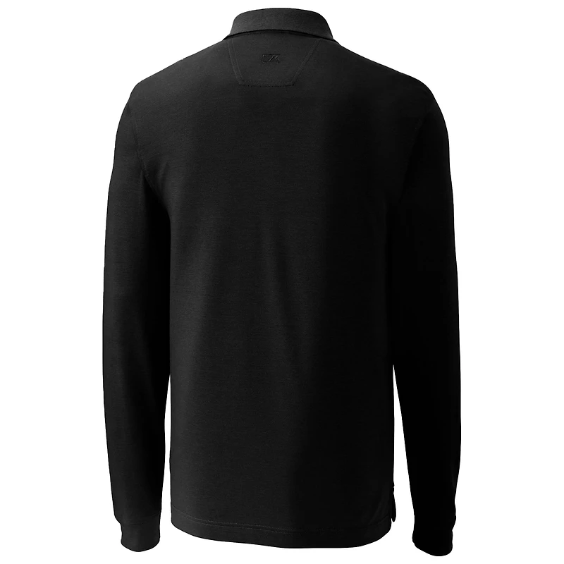 Polo piqué tri-blend noir à manches longues pour homme, Cutter & Buck, Utah Utes