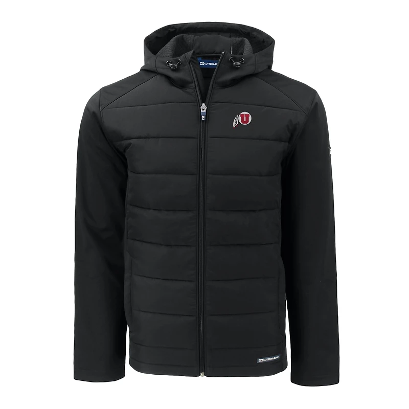 Men's Cutter & Buck Black Utah Utes Big Tall Evoke Hybrid Eco Softshell Recycled Full-Zip Hoodie