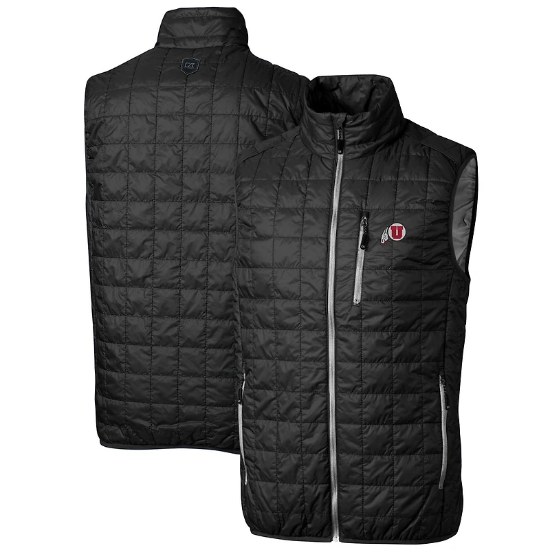 Men's Cutter & Buck Black Utah Utes Big Tall Rainier PrimaLoft Eco Full-Zip Puffer Vest
