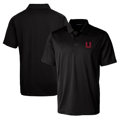Polo texturé stretch grande taille Cutter & Buck noir pour homme, logo de l'équipe Utah Utes.