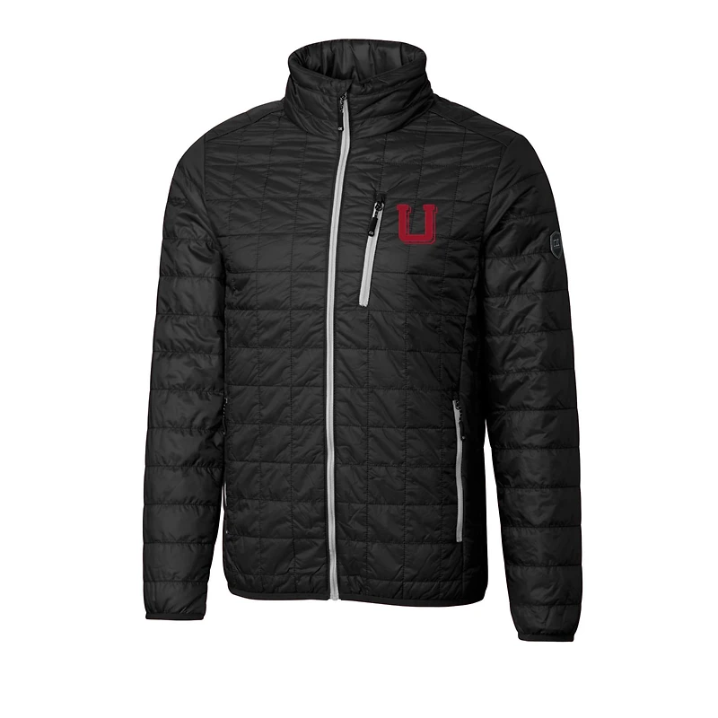 Men's Cutter & Buck Black Utah Utes Team Logo Big Tall Rainier PrimaLoft Eco Insulated Full-Zip Puffer Jacket