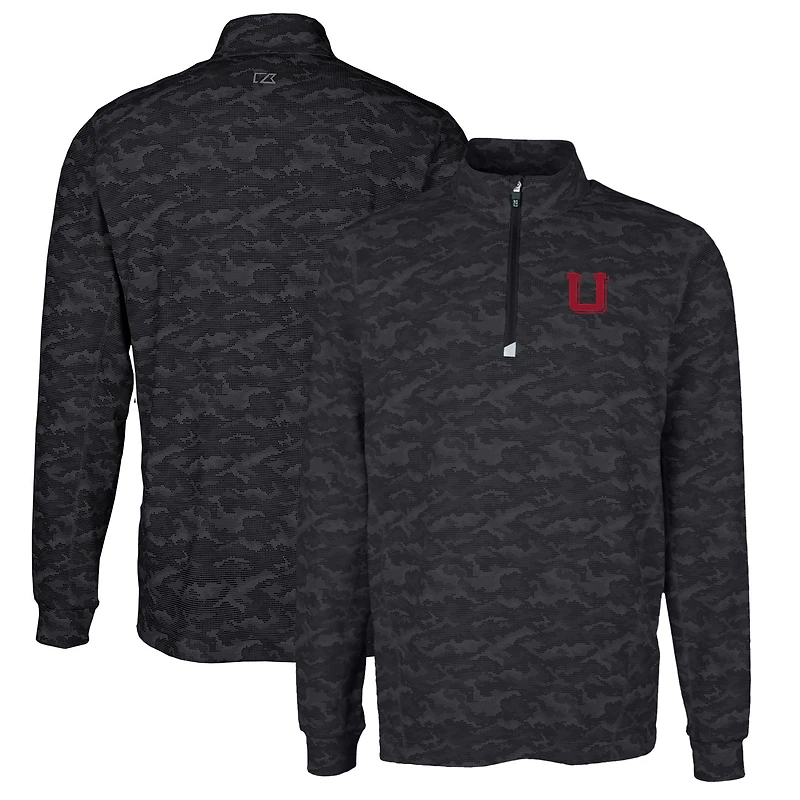 Men's Cutter & Buck Black Utah Utes Vault Big Tall Traverse Camo Print Stretch Quarter-Zip Pullover Top
