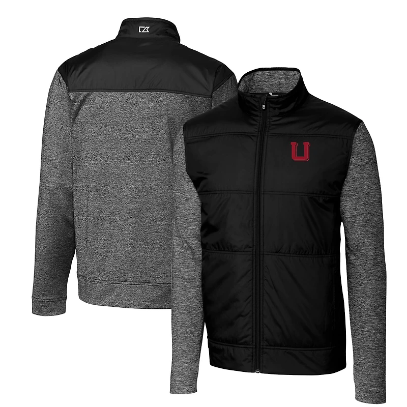 Coupe-vent matelassé hybride entièrement zippé pour homme, modèle Cutter & Buck Black Utah Utes Vault Stealth