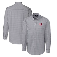 Men's Cutter & Buck Charcoal Utah Utes Easy Care Stretch Gingham Big Tall Long Sleeve Button-Down Shirt