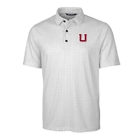 Men's Cutter & Buck Charcoal Utah Utes Primary Team Logo Pike Double Dot Print Stretch Polo