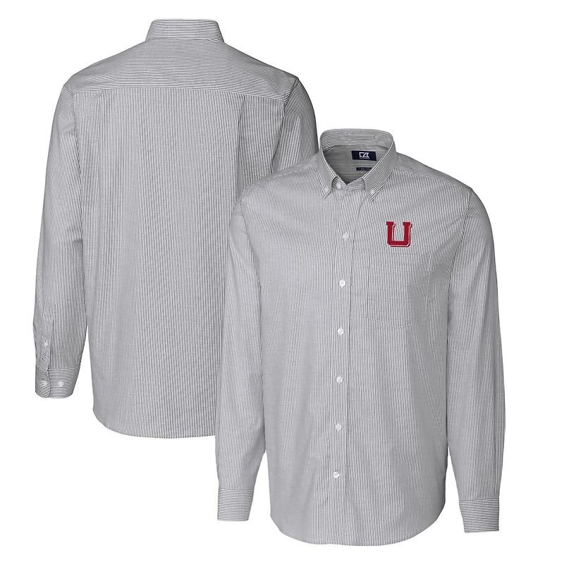 Men's Cutter & Buck Charcoal Utah Utes Vault Big Tall Oxford Stripe Long Sleeve Button-Down Shirt