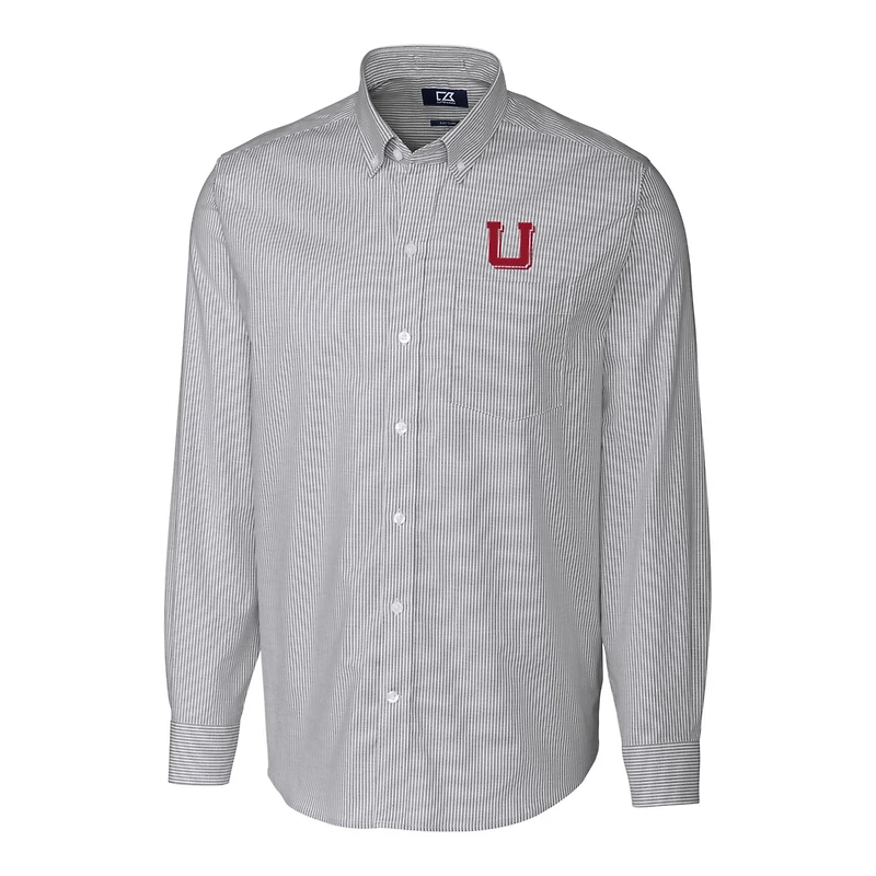 Men's Cutter & Buck Charcoal Utah Utes Vault Big Tall Oxford Stripe Long Sleeve Button-Down Shirt
