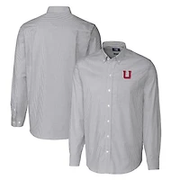 Men's Cutter & Buck Charcoal Utah Utes Vault Big Tall Oxford Stripe Long Sleeve Button-Down Shirt