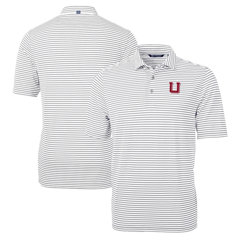 Polo recyclé à rayures et piqué écologique pour homme, gris, Cutter & Buck, Utah Utes, avec logo de l'équipe, Virtue