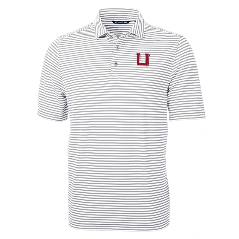 Men's Cutter & Buck Gray Utah Utes Throwback Logo Virtue Eco Pique Stripe Recycled Polo