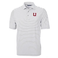 Men's Cutter & Buck Gray Utah Utes Throwback Logo Virtue Eco Pique Stripe Recycled Polo