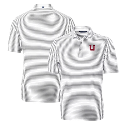 Polo Cutter & Buck gris pour homme, logo rétro Utah Utes, en piqué éco-responsable à rayures recyclées.