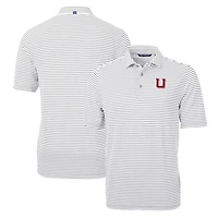 Polo Cutter & Buck gris pour homme, logo rétro Utah Utes, en piqué éco-responsable à rayures recyclées.