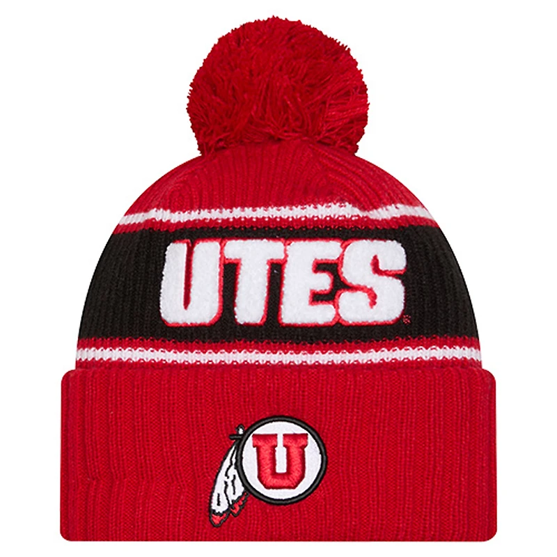 Men's New Era Red Utah Utes Bold Cuffed Knit Hat with Pom