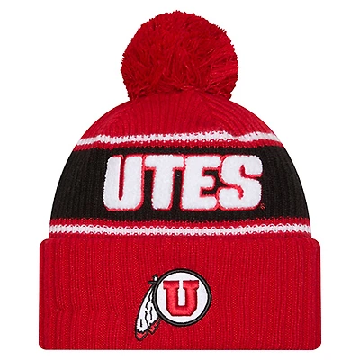 Men's New Era Red Utah Utes Bold Cuffed Knit Hat with Pom
