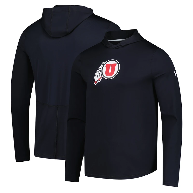 T-shirt à capuche et manches longues Under Armour noir Utah Utes Sideline Knockout pour homme