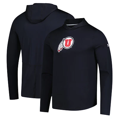 T-shirt à capuche et manches longues Under Armour noir Utah Utes Sideline Knockout pour homme