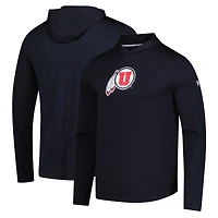 T-shirt à capuche et manches longues Under Armour noir Utah Utes Sideline Knockout pour homme