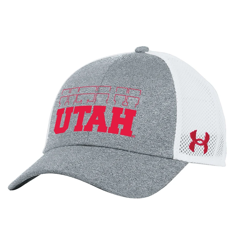 Men's Under Armour Heather Gray Utah Utes 2024 Sideline Blitzing Trucker Adjustable Hat