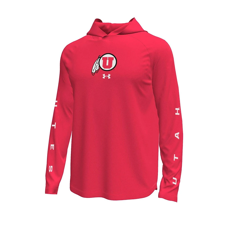 Men's Under Armour  Red Utah Utes Tech Stretch Long-Sleeve Hooded T-Shirt