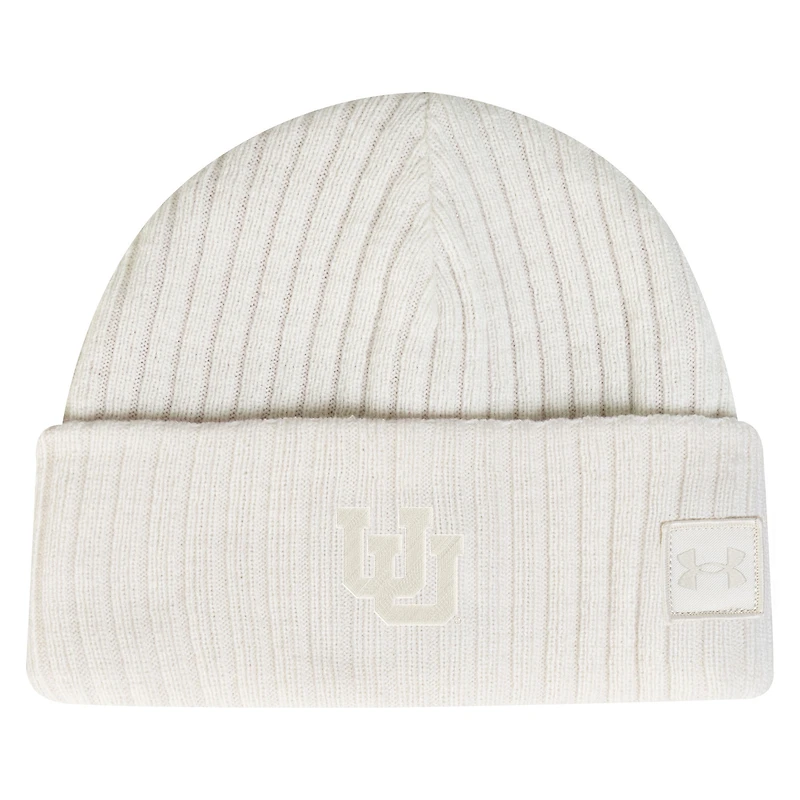 Men's Under Armour  Stone Utah Utes Sideline Halftime Shallow Cuffed Knit Hat