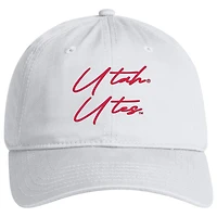 Men's Under Armour White Utah Utes College Essentials Washed Cotton Blend Adjustable Hat