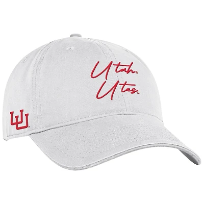 Men's Under Armour White Utah Utes College Essentials Washed Cotton Blend Adjustable Hat