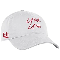 Men's Under Armour White Utah Utes College Essentials Washed Cotton Blend Adjustable Hat