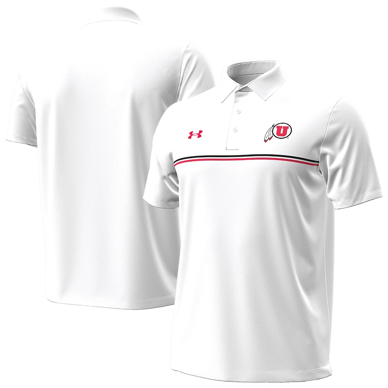 Men's Under Armour White Utah Utes Performance Drive Chest Stripe Polo