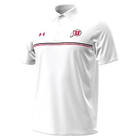Men's Under Armour White Utah Utes Performance Drive Chest Stripe Polo