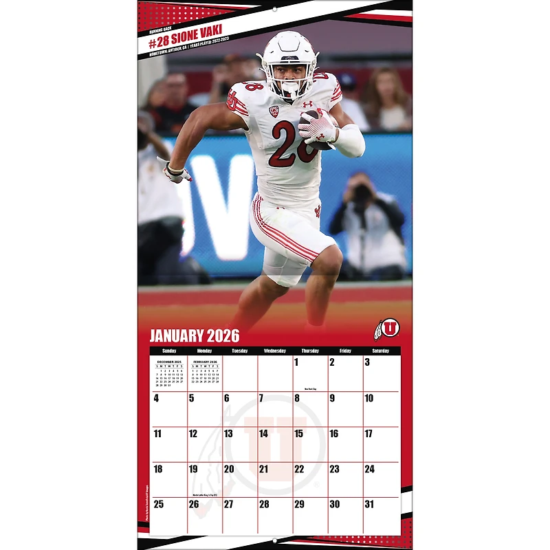 Utah Utes 12” x 12” 2026 Team Wall Calendar
