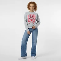 Women's Champion  Heather Gray Utah Utes Academic Crest Powerblend Crewneck Sweatshirt