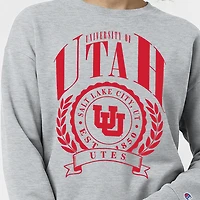 Women's Champion  Heather Gray Utah Utes Academic Crest Powerblend Crewneck Sweatshirt