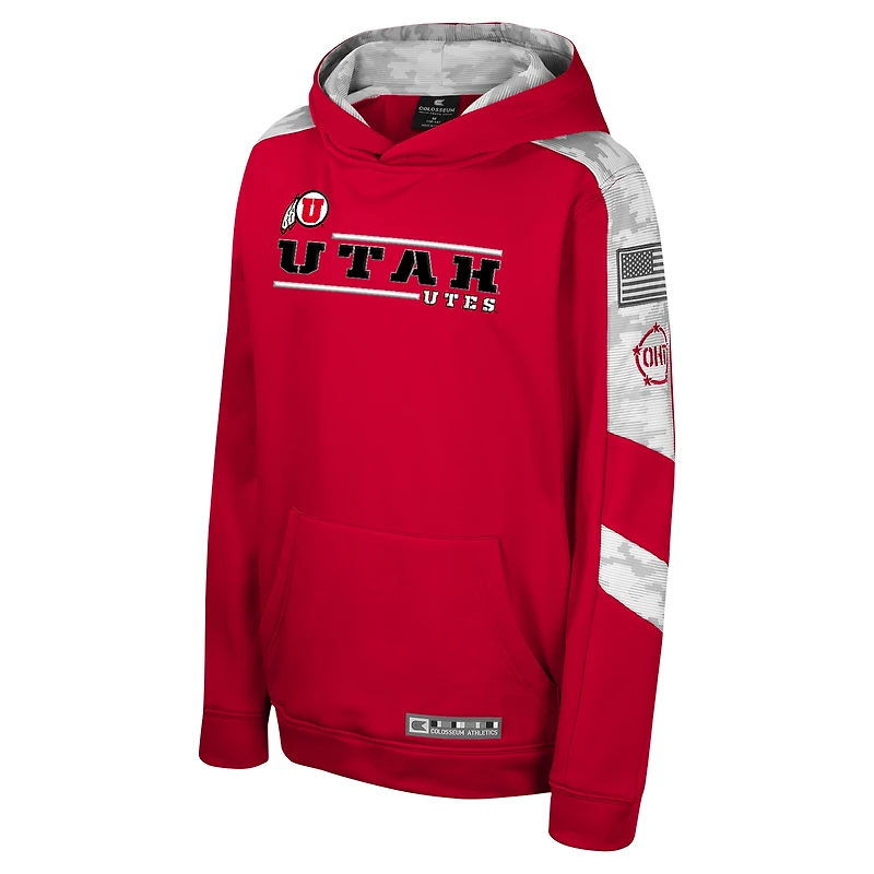 Youth Colosseum Red Utah Utes OHT Military Appreciation Cyclone Digital Camo Pullover Hoodie