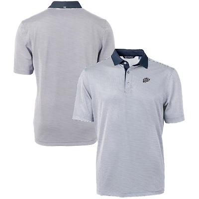 Men's Cutter & Buck  Navy/White UTEP Miners Big Tall Virtue Eco Pique Micro Stripe Recycled Polo